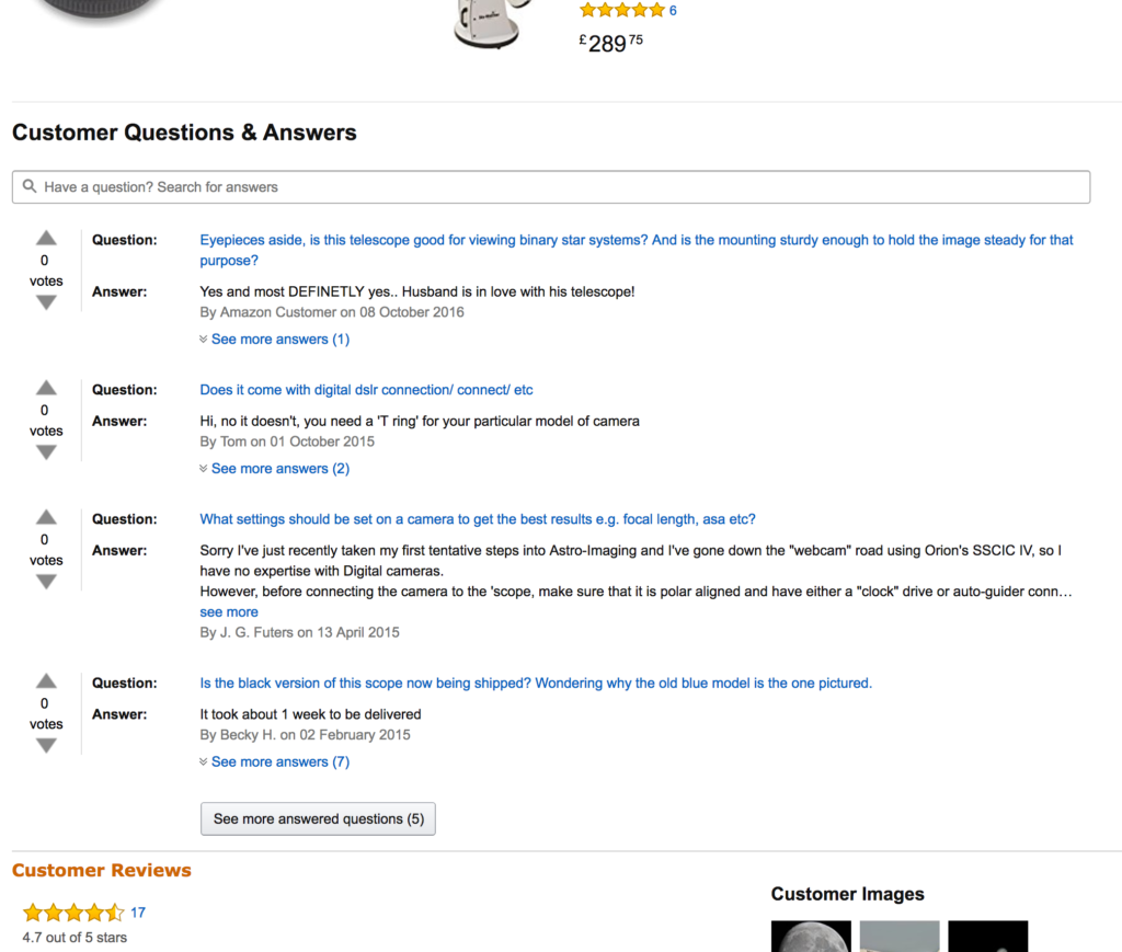 Amazon:Customer Q&A displayed on their Product Pages